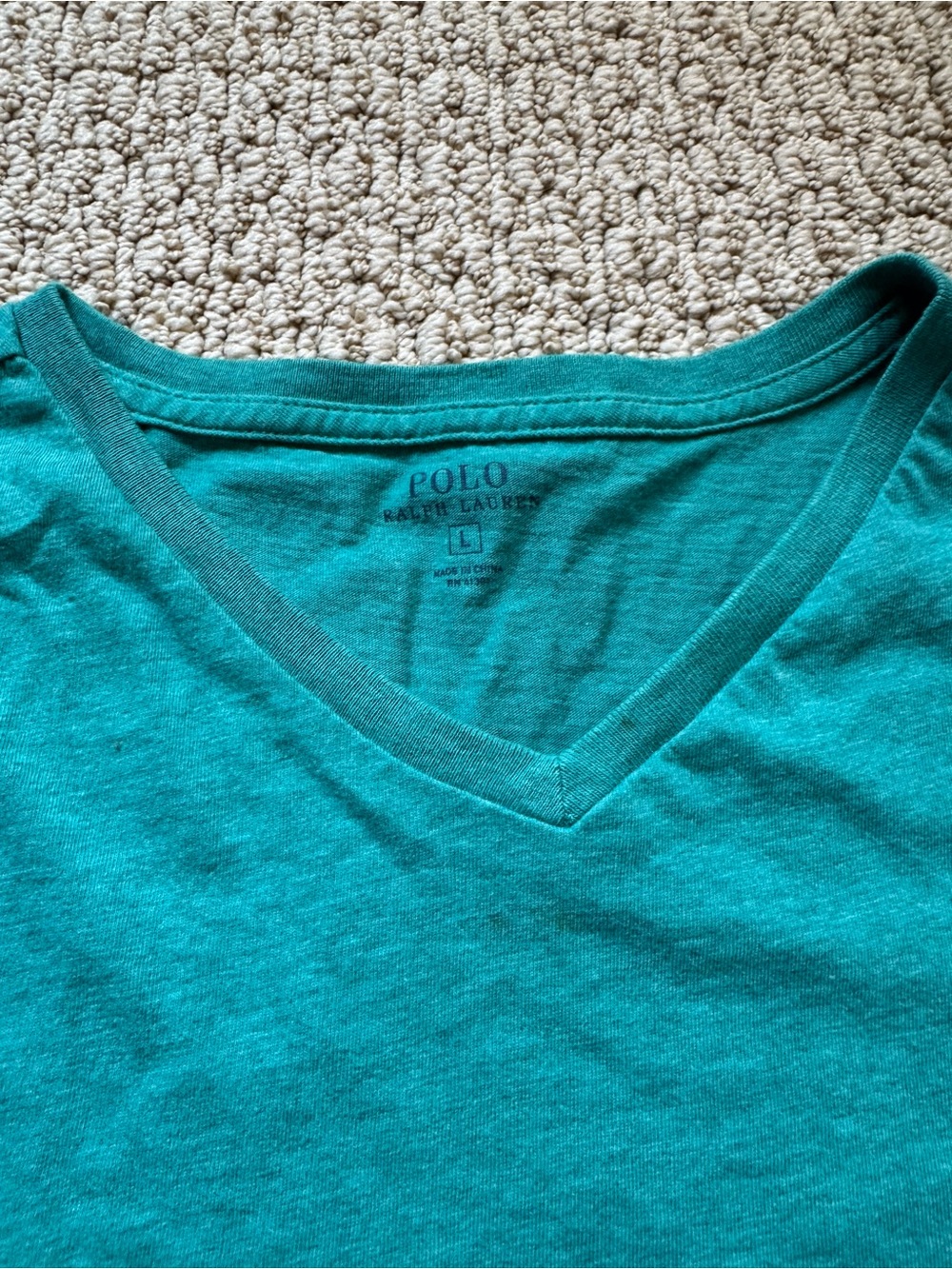Polo Ralph Lauren Teal Green V-Neck Short Sleeve Cotton Tee Shirt Large - Picture 4 of 9